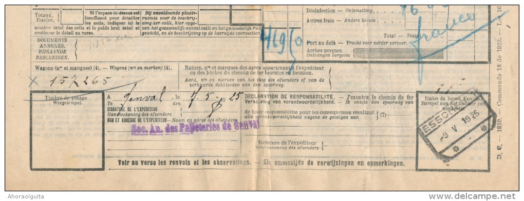 BRABANT WALLON - Lettre De Voiture Cachet De Gare GENVAL No 2 1925 Vers ESSCHEN  --- UU772 - Andere & Zonder Classificatie