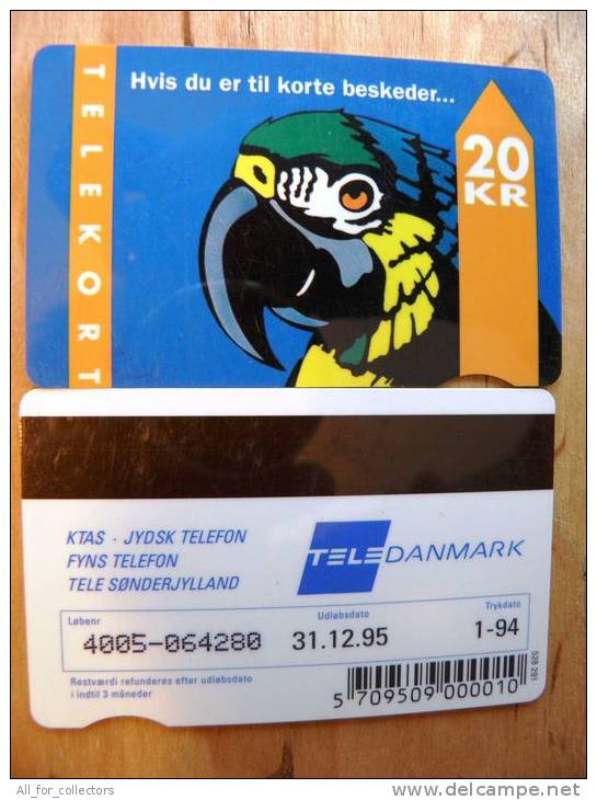 Bird Parrot, Magnetic Phone Card From Denmark, 20kr , - Perroquets