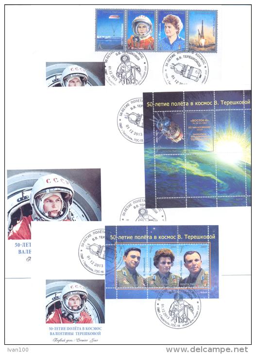 2013.  50y Of First Women´s Space Flight Of V.Ttereshkova, 3 FDC, Mint/** - UdSSR