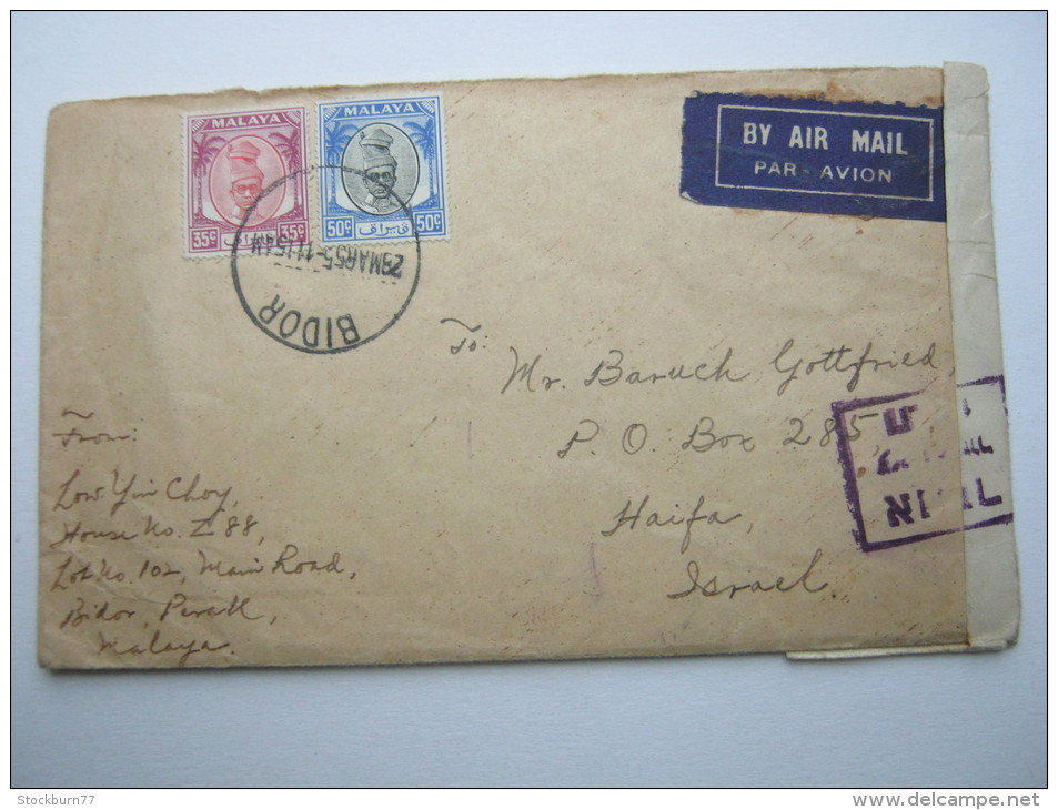MALAYA, BIDOR, 1955  , Brief Mit Zensur Nach Israel - Federated Malay States