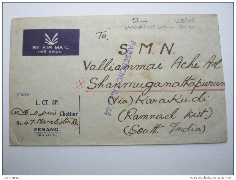 MALAYA, 1952  , Brief Mit Zensur Nach Indien - Penang