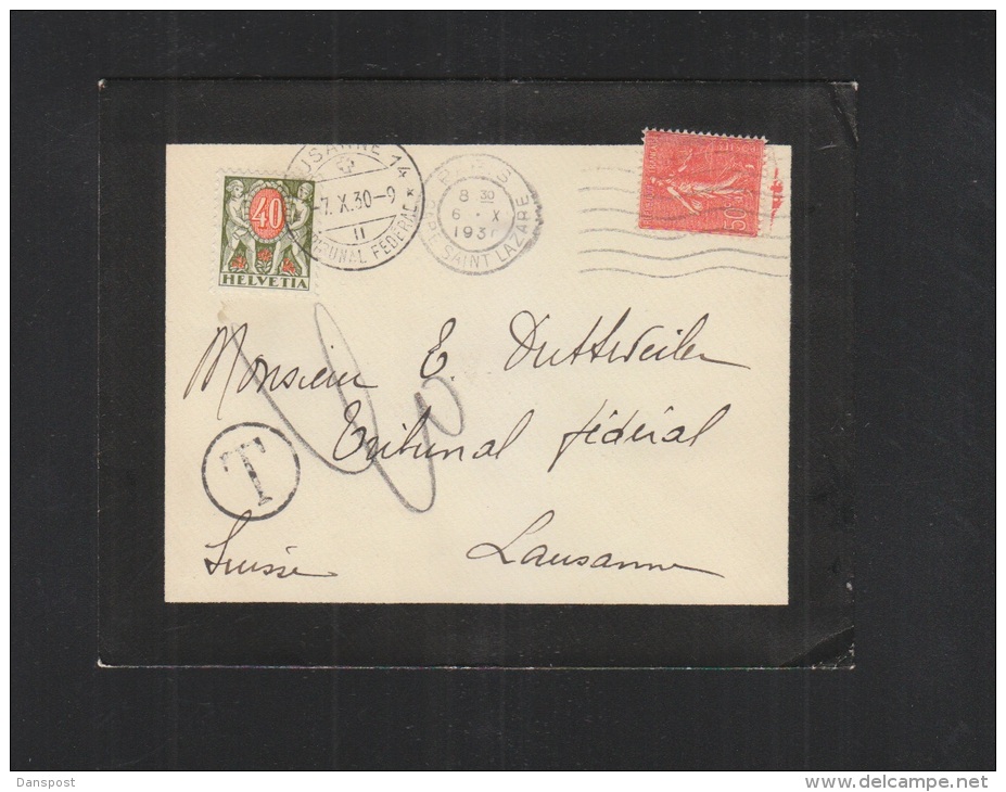 Frankreich Brief 1930 Nach Lausanne Nachporto - Postage Due