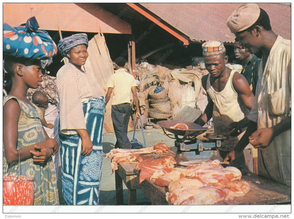 AFRICA, NIGERIA, MEAT MARKET, MARCHÉ DE LA VIANDE- Old Photo Postcard - Nigeria