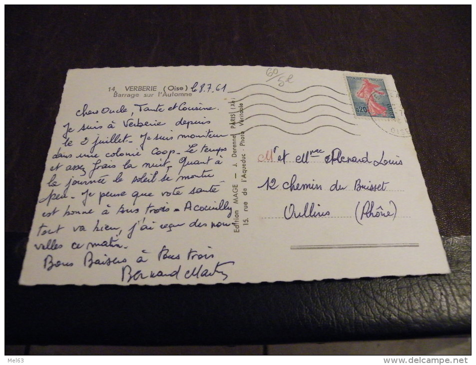 A11.CPA/CPSM..60 VERBERIE..(OISE)..Barrage Sur L'Automne...rare Beau Plan.écrite & Voyagée 1961 - Verberie