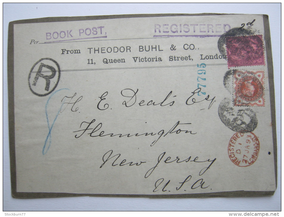 1893,  Registered BOOKpost  To USA ( Packetfront) - Brieven En Documenten