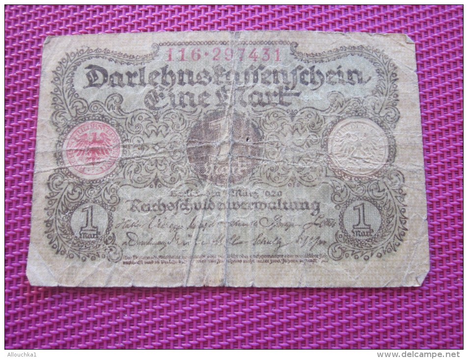 Note Bank  Banca Billet De Banque Bankrépublique Weimar Allemagne Deutschland 1 Mark - 1 Mark