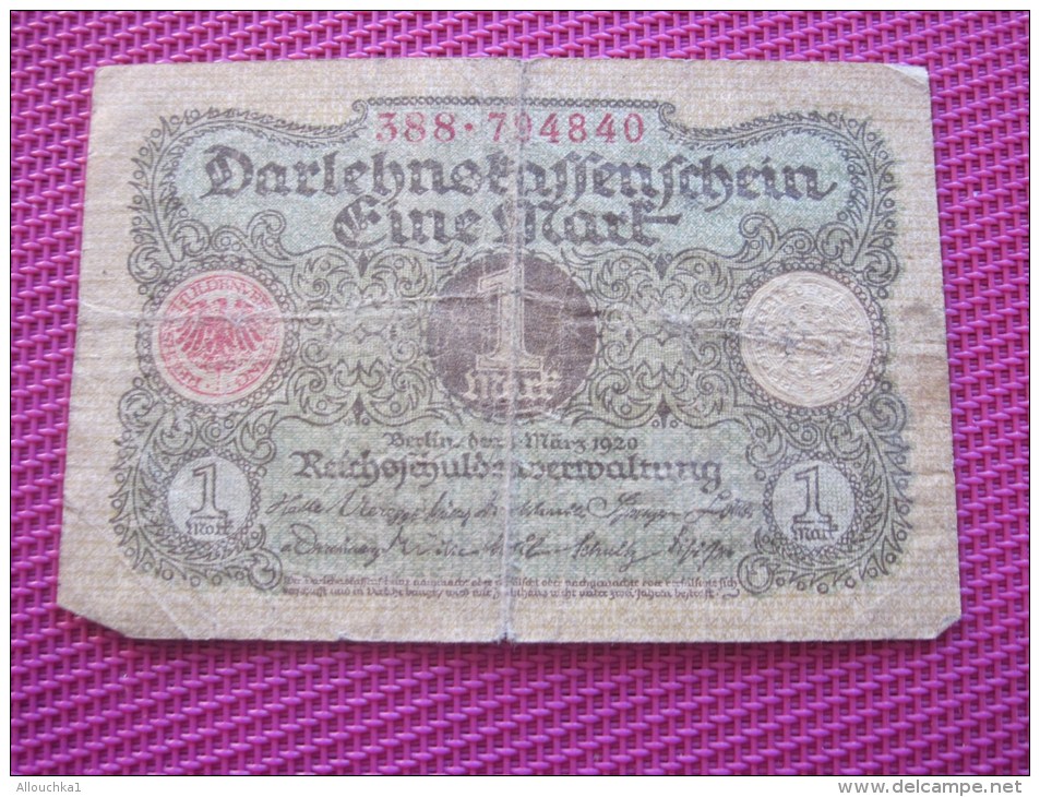 Note Bank  Banca Billet De Banque Bankrépublique Weimar Allemagne Deutschland 1 Mark - 1 Mark