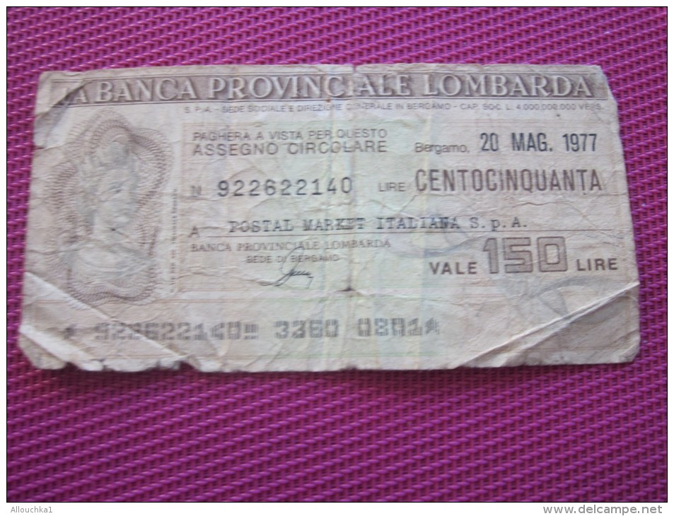 1977 Note Bank  Banca Billet De Banque Bank De Italie Banca Provinciale Lombarda D'Italia   150 Lires - Other & Unclassified