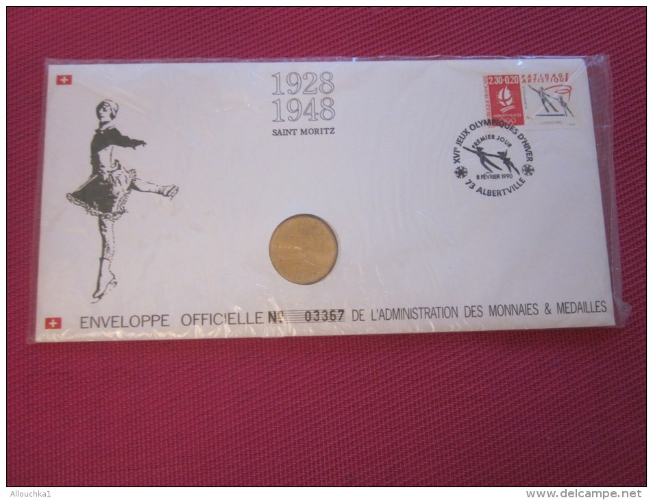 Monnaie De Paris Enveloppe Officielle Administrati Monnaies Médailles 1928 à 1948 Saint Moritz Jeux Olympique Alberville - Andere & Zonder Classificatie