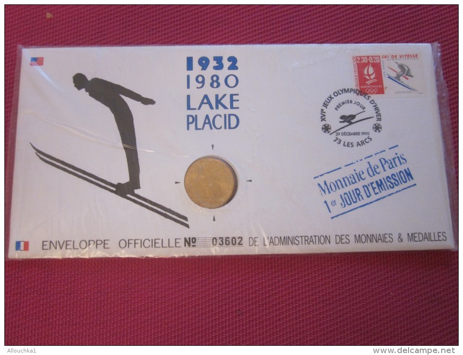 Monnaie De Paris Enveloppe Officielle Administrati Monnaies Médailles Au 1932-1980 Lake Placid Jeux Olympique Alberville - Altri & Non Classificati