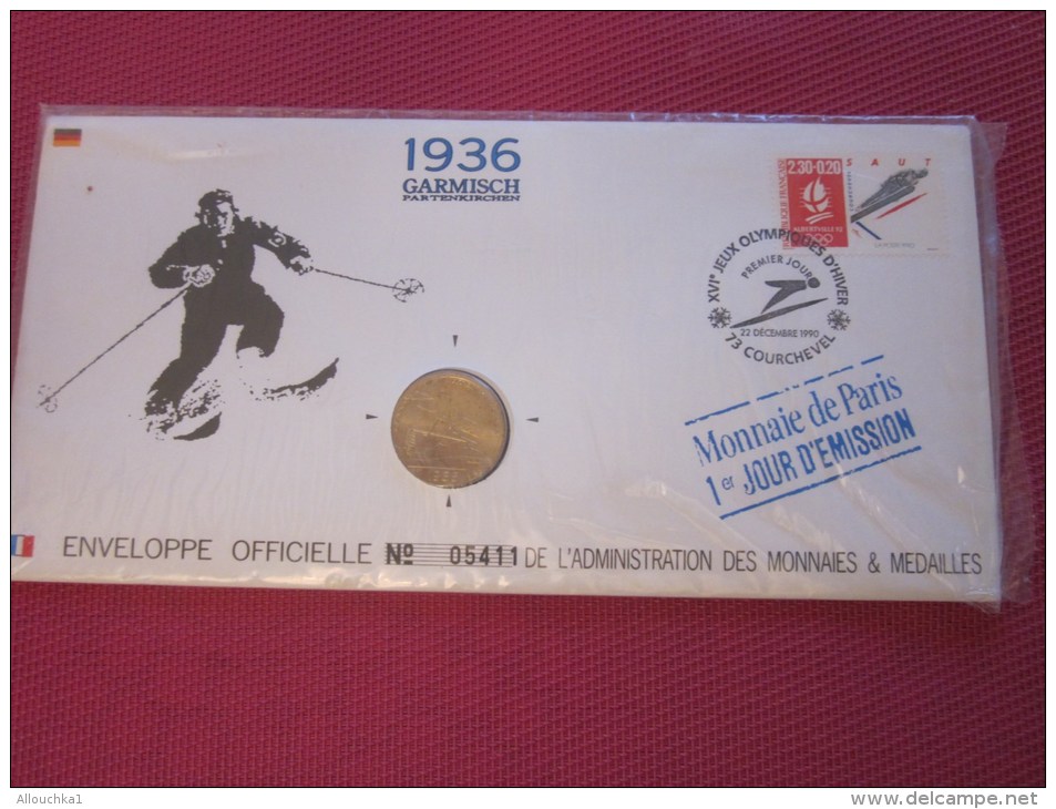 Monnaie De Paris + Enveloppe Officielle Administrati Monnaies Médailles1936 Garmisch Partenkir Jeux Olympique Alberville - Autres & Non Classés