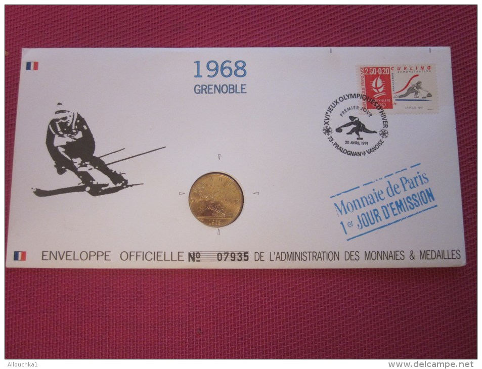 Monnaie De Paris + Enveloppe Officielle Administration Monnaies Médailles 1968 Grenoble Jeux Olympiques Albertville - Other & Unclassified