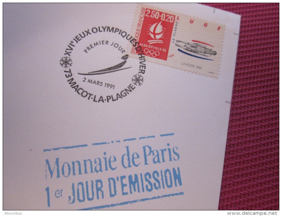 Monnaie De Paris + Enveloppe Officielle Administration Monnaies Médailles 1964-76 Innsbruck Jeux Olympiques Albertville - Autres & Non Classés