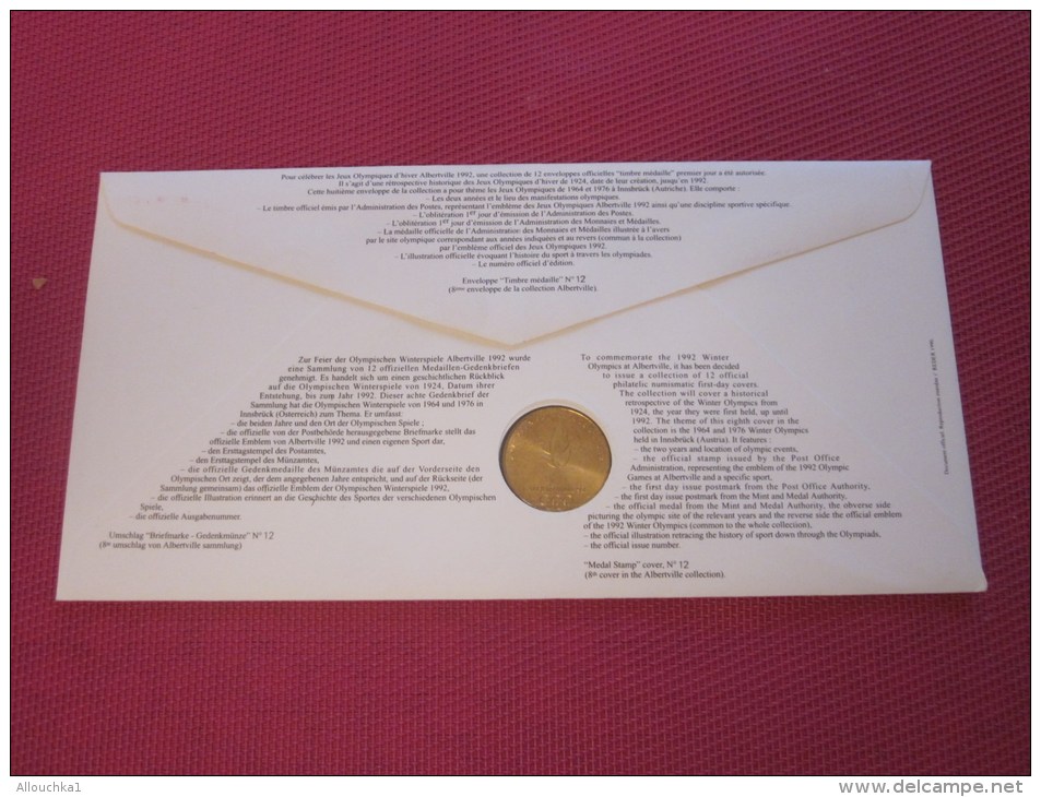 Monnaie De Paris + Enveloppe Officielle Administration Monnaies Médailles 1964-76 Innsbruck Jeux Olympiques Albertville - Autres & Non Classés
