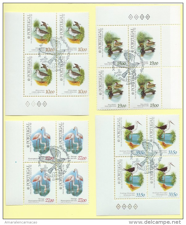 TIMBRES - STAMPS - PORTUGAL - OISEAUX DE RESERVE NATURELLE DE TAGE - OBLITERATION 1er. JOUR - SERIE DE BLOCS 4 TIMBRES - Oblitérés