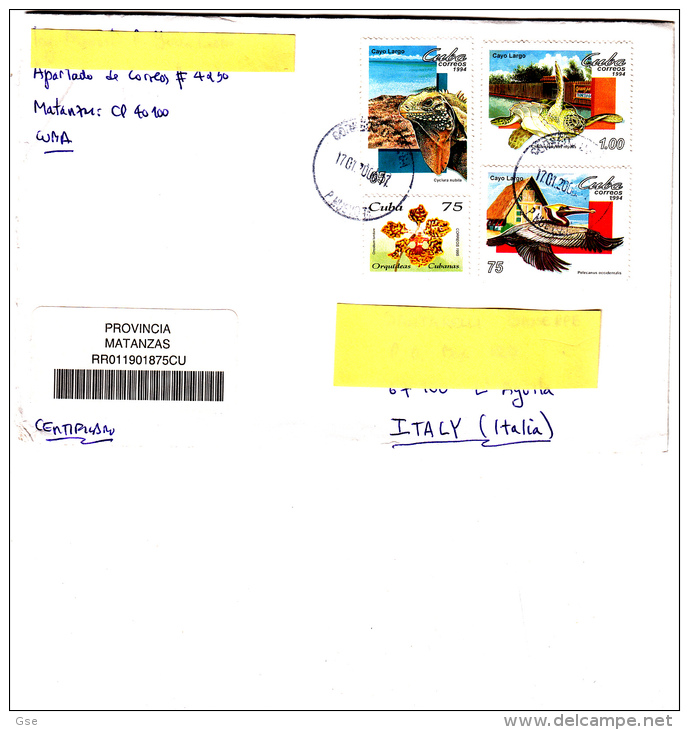 CUBA 2006 -  Yvert 3473-3397-3398-3399  -  Raccomandata Per L´Italia - Uccelli - Iguana - Covers & Documents