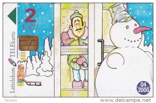 Latvia, D-022, Cartoon, Comic "snowman" - Serial Number 28LAT, 2 Scans. - Lettonie