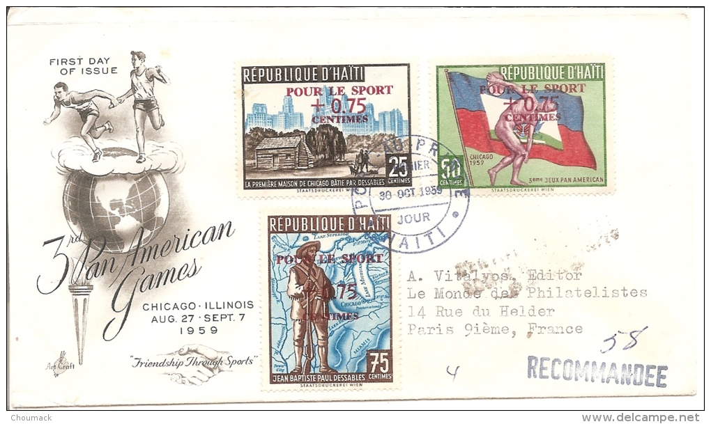 HAITI 1959  LETTRE RECOMANDEE  1er JOUR 3ème Jeux Pan American - Athlétisme