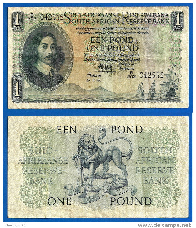 Afrique Du Sud 1 Pound 25 Fevrier 1955 Rand Animal Bateau Lion Boat Pounds South Africa Skrill Paypal OK - Suráfrica