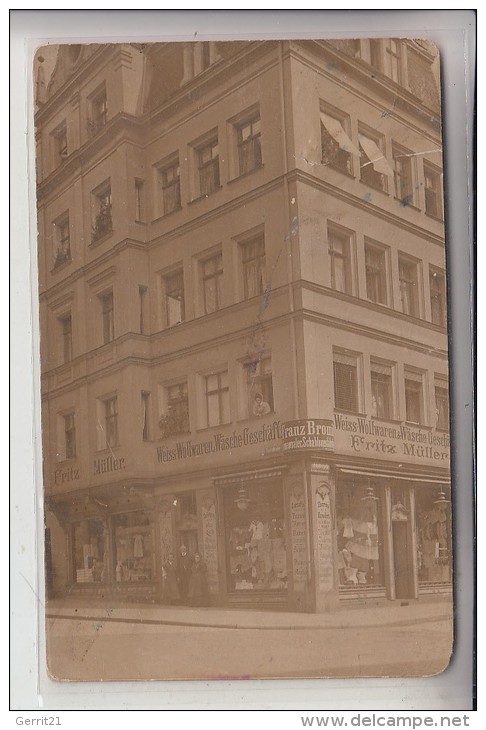 8510 FÜRTH, Photo-AK Fritz Müller, WEeiss Wollwaren Wäsche Geschäft, Karlstrasse, 1909 - Fuerth