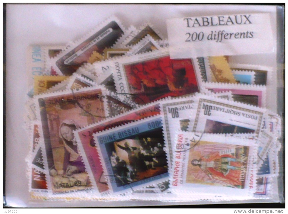 TABLEAUX , PEINTURE Lot De 200 Timbres Tous Differents. Satisfaction Assurée - Autres & Non Classés