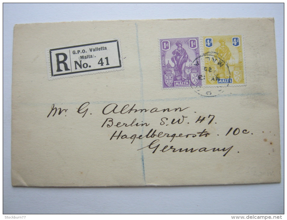 1925,  Registered Letter To Germany - Malta (...-1964)