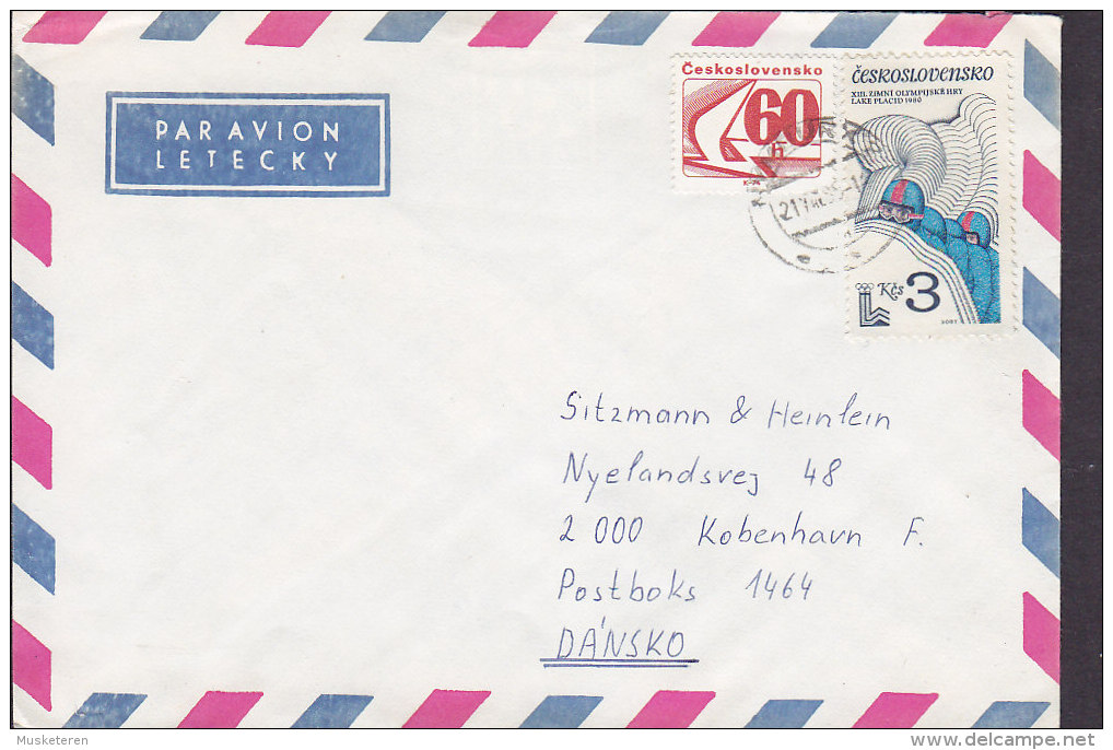 Czechoslovakia Airmail Par Avion 1980? Cover Brief To Denmark Brunnen Olympic Games Olympische Winterspiele, Lake Placid - Brieven En Documenten