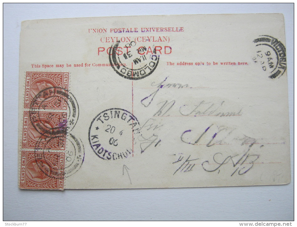 1906, Postcard From Ceylon To Tsingtau - Cartas & Documentos