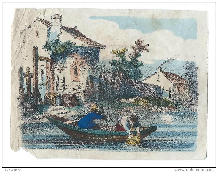 Image Gravée Colorisée/ Pêche à La Nasse / Vers 1820-1830    IM456 - Autres & Non Classés