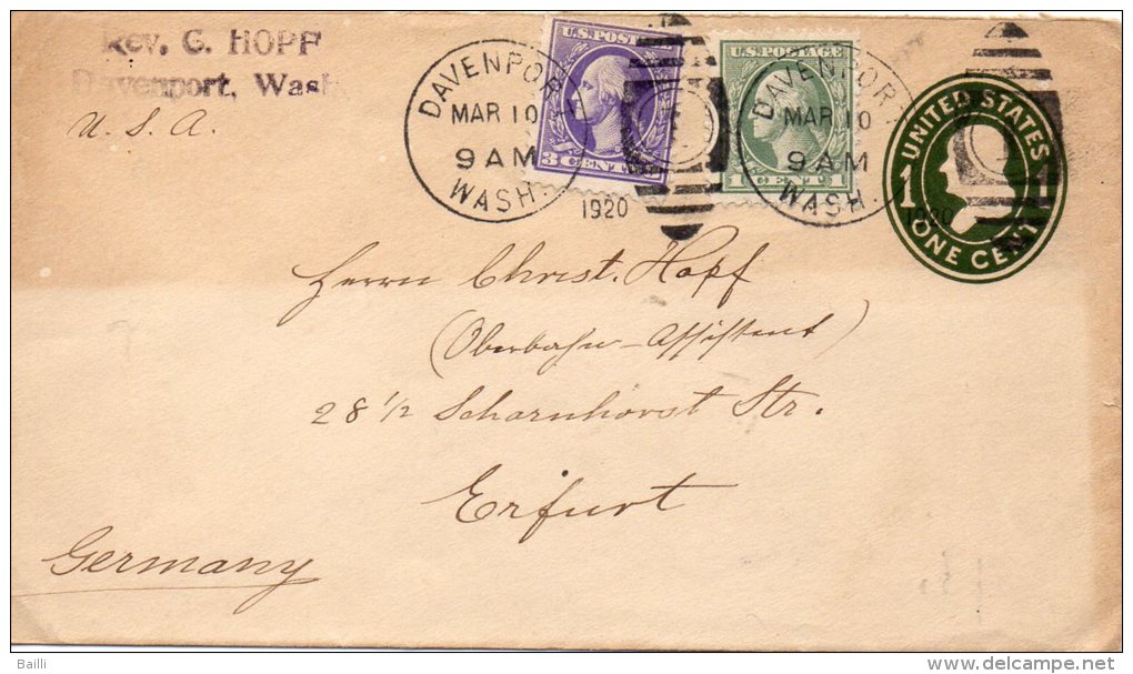 ETATS UNIS ENTIER POSTAL POUR L'ALLEMAGNE 1920 - 1901-20