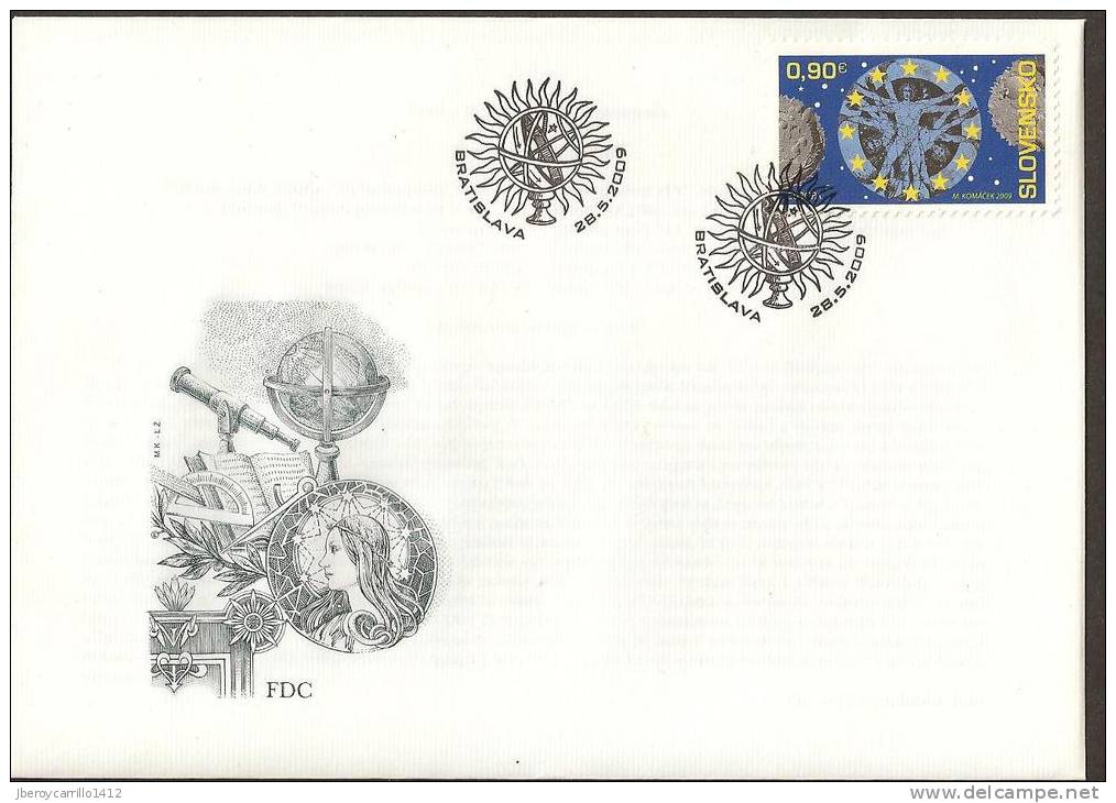 ESLOVAQUIA/SLOVAKIA /SLOWAKEI - EUROPA 2009 -  TEMA ANUAL "ASTRONOMIA" -  FDC De La SERIE De 1 V. - 2009