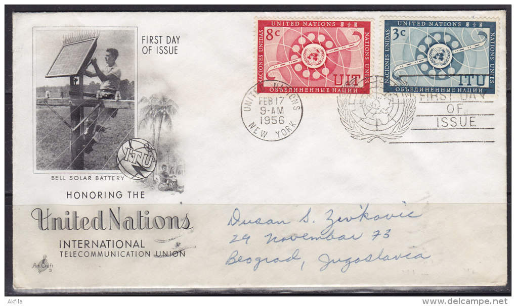 2619. United Nations, New York, 1956, UIT And ITU, FDC - Sonstige & Ohne Zuordnung