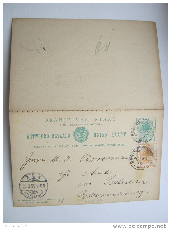 1899, Postal Stationary Used To Germany - Estado Libre De Orange (1868-1909)
