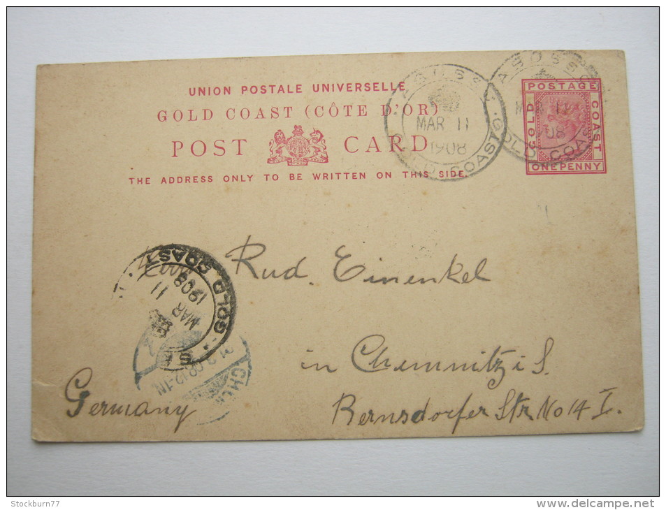 1908,  Postal Stationary  To Germany ,  Message On Back - Goudkust (...-1957)