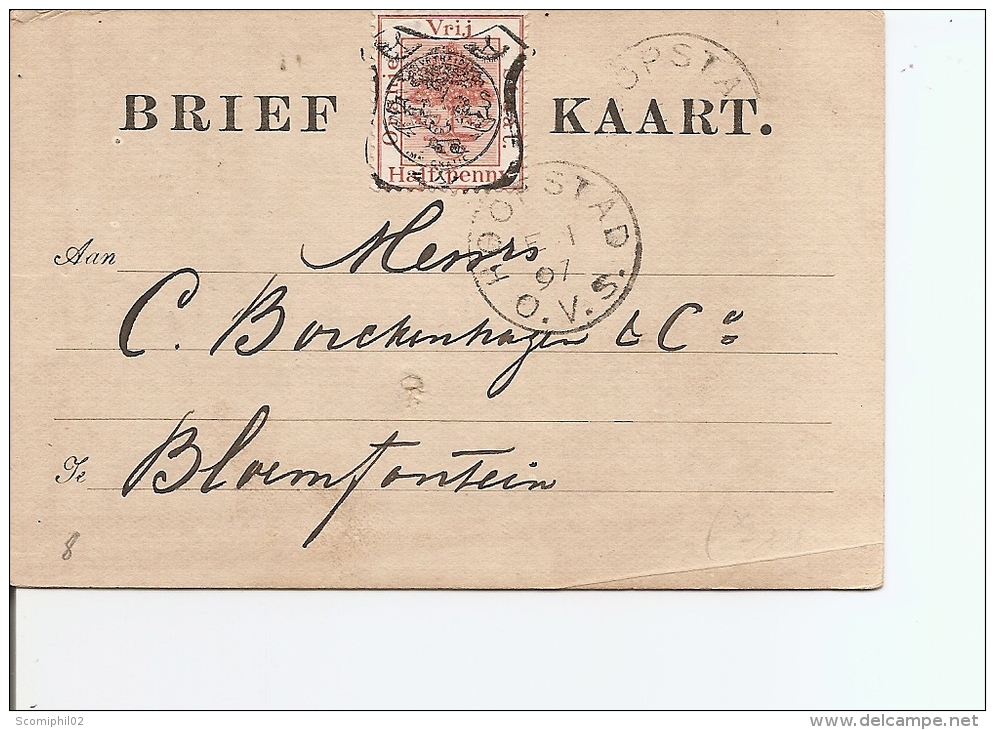 Etat Libre D'Orange -Guerre Des Boers ( Carte Lettre De 1897 De Hoopstadt Vers Bloemfontein à Voir) - Oranje Vrijstaat (1868-1909)