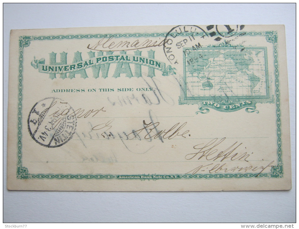 1894, Postal Stationary Send To Germany, Long Message On Backside - Hawaii