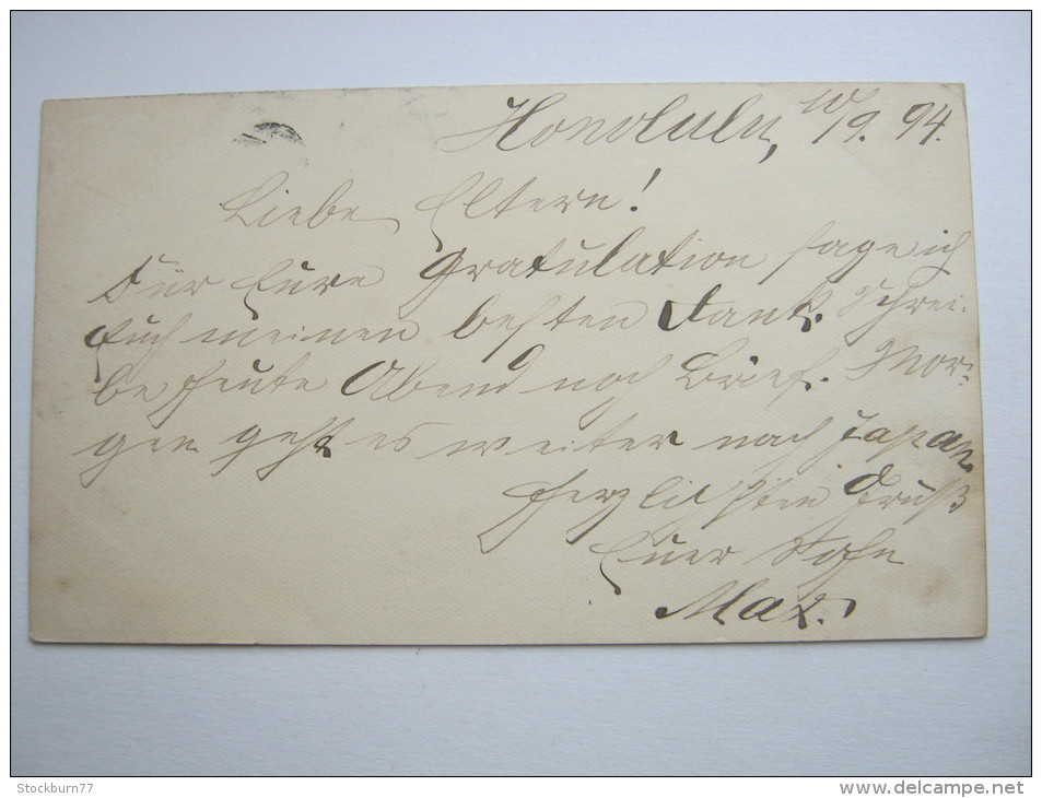 1894, Postal Stationary Send To Germany, Long Message On Backside - Hawaï