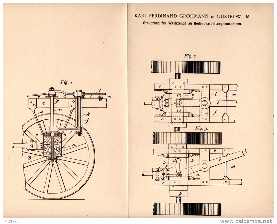 Original Patentschrift - K. Grohmann In Güstrow I. Meckl., 1901 , Steuerung Für Bodenbearbeitungsmaschinen , Agrar !!! - Guestrow