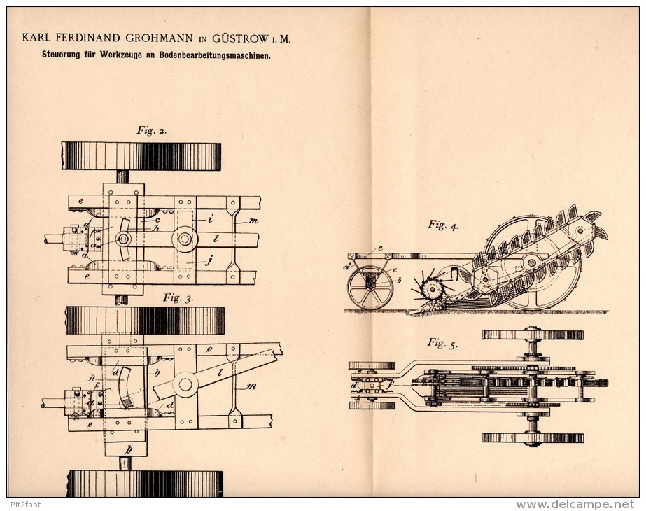 Original Patentschrift - K. Grohmann In Güstrow I. Meckl., 1901 , Steuerung Für Bodenbearbeitungsmaschinen , Agrar !!! - Güstrow