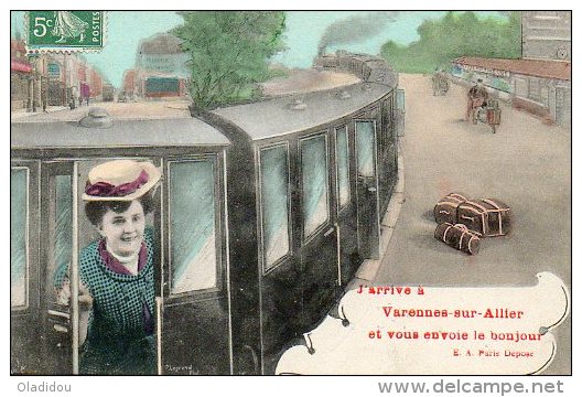 D03 - VARENNES-sur-ALLIER -( Allier ) -Oblit1909 - J'arrive à Varennes-sur-Allier - Le Bonjour - - Autres & Non Classés