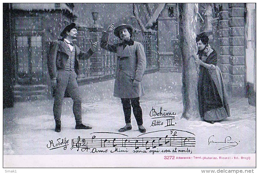 AK MUSIK OPER " BOHEME " ATTO III. TEIL STÜCK IN DER OPERA,SIGNIERT KARTE,OLD POSTCARD VOR 1904 - Opéra