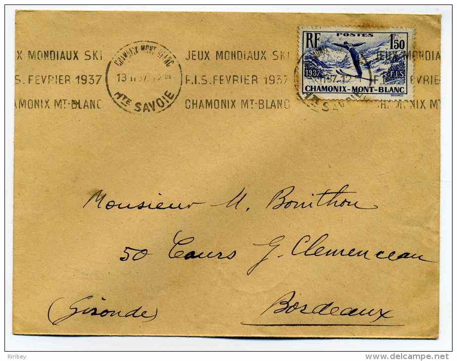 Lettre Avec Flamme KRAG : JEUX MONDIAUX SKI / FIS FEVRIER 1937 / CHAMONIX Mt BLANC  -  Daté Du 13 Février 1937 - Skiing