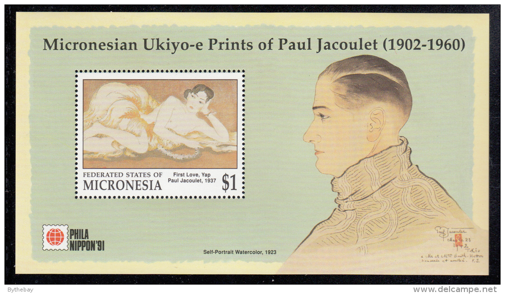 Micronesia MNH Scott #145 Souvenir Sheet $1 First Love, Yap, 1937 - Ukiyo-e Prints Of Paul Jacoulet - Phila Nippon '91 - Micronésie