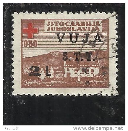 TRIESTE B 1948 SOPRASTAMPATO DI JUGOSLAVIA YUGOSLAVIA OVERPRINTED CROCE ROSSA RED CROSS 2 LIRA SU 0.50 D USATO USED - Afgestempeld