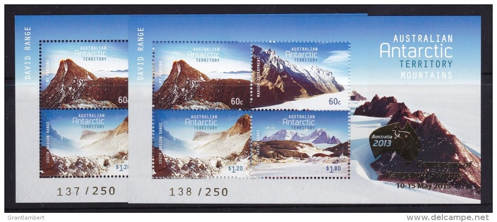 Australian Antarctic 2013 Mountains MS Overprint Centenary Of Kangaroo Stamps Consecutive Numbers 137, 138 MS MNH - Unused Stamps