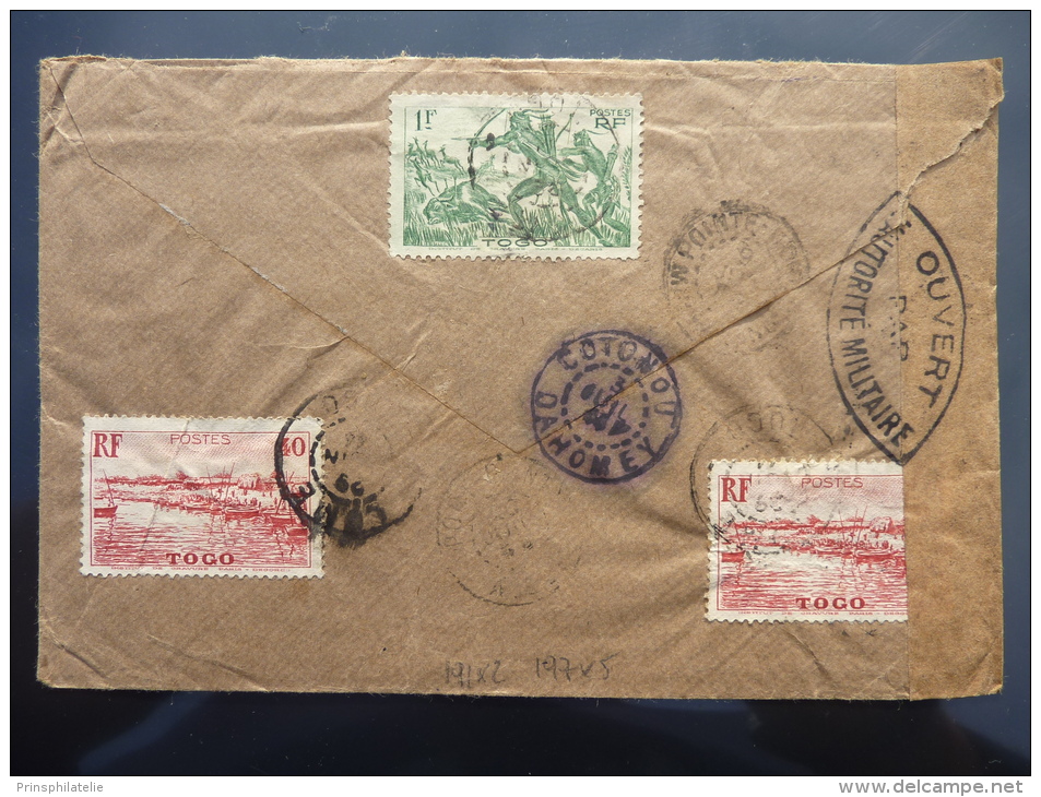 LETTRE DE LOME TOGO ADRESSE AU GABON PAR AVION ET CENSUREE  DEUX FOIS 39/45 WW2   COVER - Brieven En Documenten