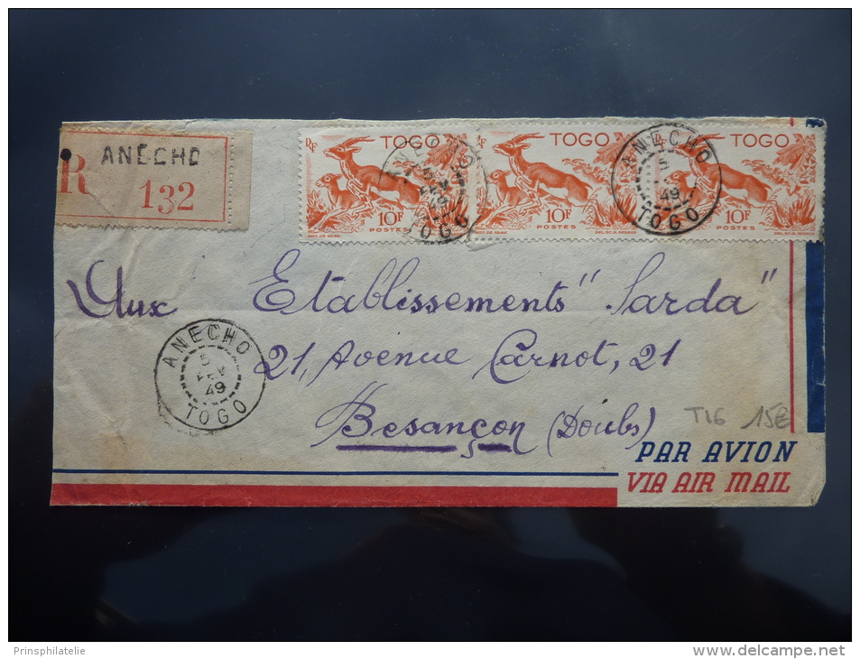 LETTRE DE ANECHO RECOMMANDEE POUR LA FRANCE 1949   COVER - Lettres & Documents