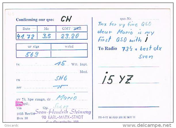 QSL CARD - GERMANIA EST (EAST GERMANY) DDR -1972 KARL MARX STADT, MAP   - RIF. 40 - Radio Amatoriale