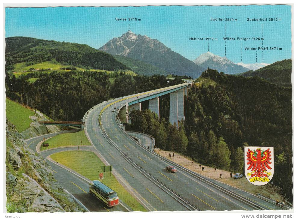 Brennerautobahn - Europabrücke: OPEL REKORD P2, RENAULT DAUPHINE, AUTOBUS/COACH - Tirol, Austria - Taxis & Huurvoertuigen