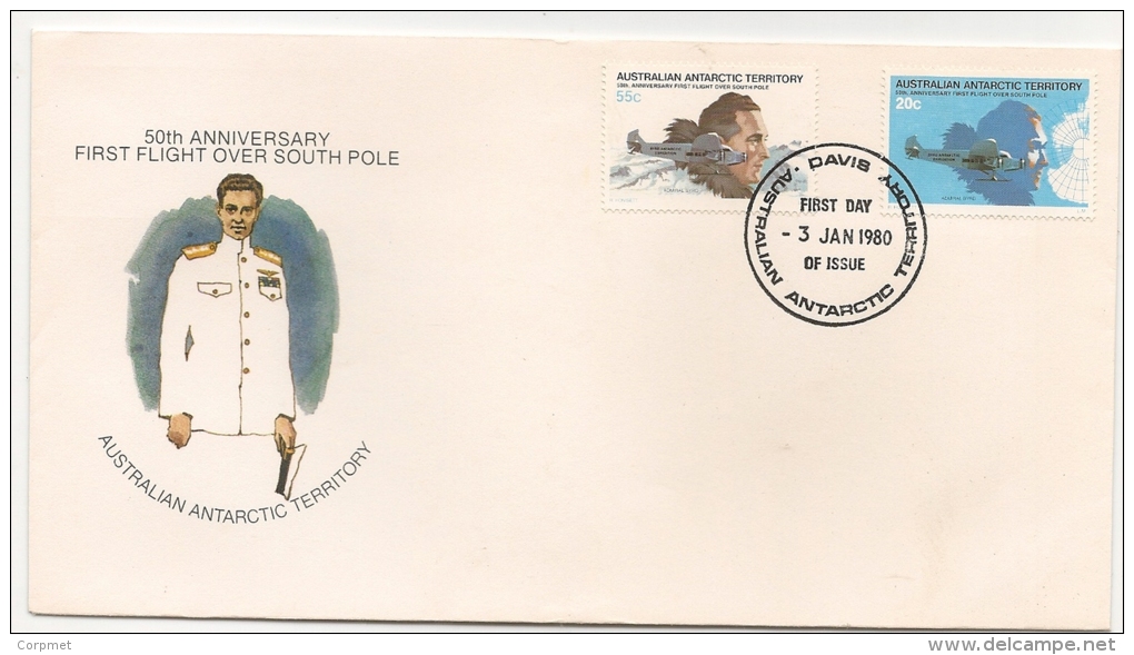 FIRST FLIGHT OVER SOUTH POLE - 50th ANNIVERSARY - AUSTRALIAN ANTARTIC TERRITORY - 1980 FDC From DAVIS - Vols Polaires
